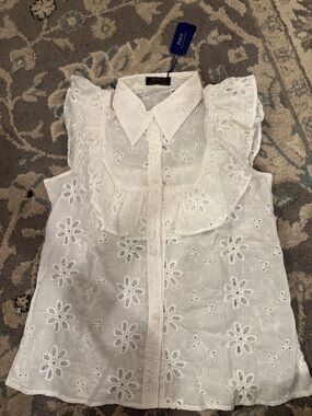 Ralph Lauren White Eyelet Ruffle Sleeveless Blouse